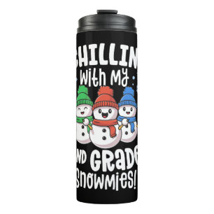 Chillin With My Snowmies Shirt 2nd Grade Teacher Thermal Tumbler