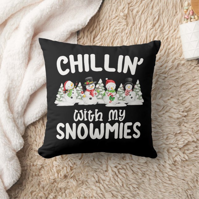 Chillin With My Snowmies Snowman Christmas Cushion (Blanket)