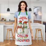 Chillin With My Snowmies Snowman Personalised Apron<br><div class="desc">Chillin With My Snowmies Snowman Humour Personalised apron by Ricaso - green and red snow people and the words chilling with my snowmies</div>