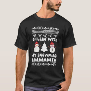 Chillin With My Snowmies Snowmen Wearing Santa Hat T-Shirt