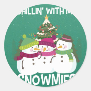 Chillin' With My Snowmies Xmas Snowman Classic Round Sticker