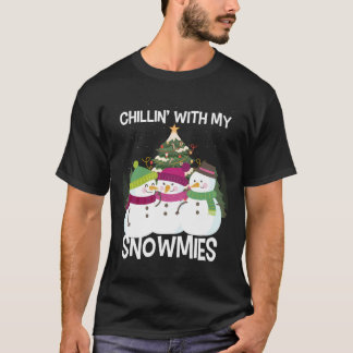 Chillin' With My Snowmies Xmas Snowman T-Shirt