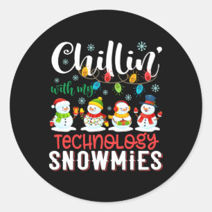 Chillin With My Technology Snowmies Light Christma Classic Round Sticker