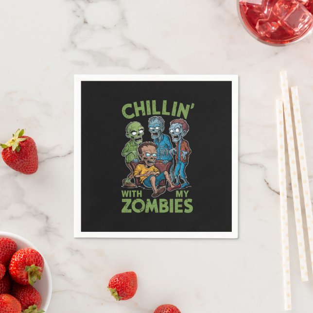 Chillin With My Zombies Halloween Boys Kids Funny Napkin (Insitu)