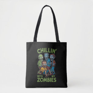 Chillin With My Zombies Halloween Boys Kids Funny Tote Bag