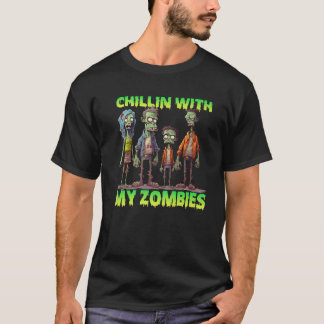 Chillin With My Zombies Kids Boys Funny Halloween  T-Shirt