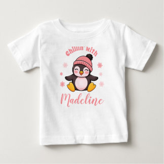 Chillin with Name Cute Penguin Winter Christmas  Baby T-Shirt