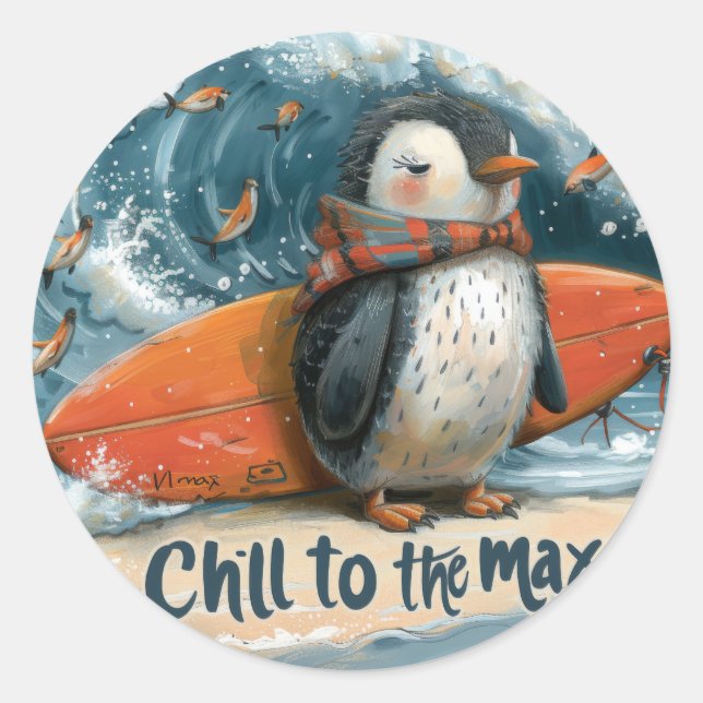 Chillin' with Penguins: Maximum Relaxation Classic Round Sticker (Front)