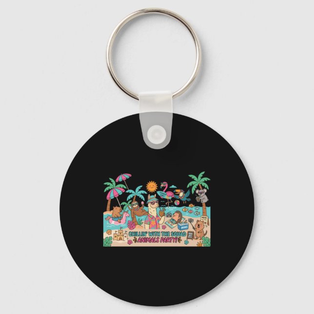 Chillin With The Squad Animals Beach Party Key Ring (Front)