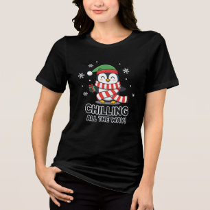 Chilling All The Way Cute Christmas Penguin Tri-Blend Shirt