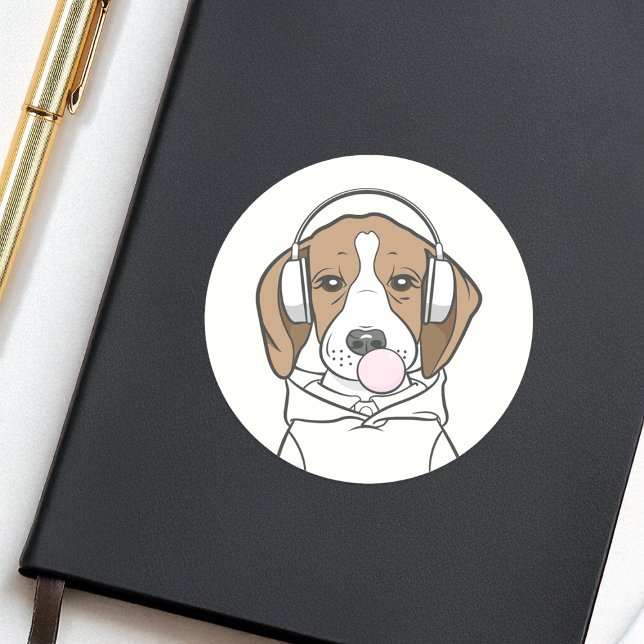 Chilling Beagle with Bubblegum Cute Funny Dog Classic Round Sticker (Creator Uploaded)