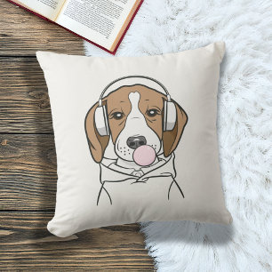 Chilling Beagle with Bubblegum Cute Funny Dog Cushion