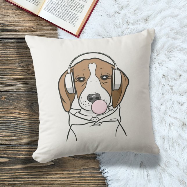 Chilling Beagle with Bubblegum Cute Funny Dog Cushion (Creator Uploaded)