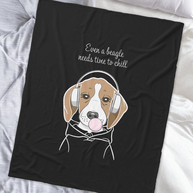 Chilling Beagle with Bubblegum Cute Funny Dog Fleece Blanket (Creator Uploaded)