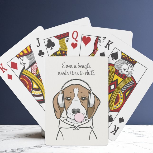 Chilling Beagle with Bubblegum Cute Funny Dog Playing Cards (Creator Uploaded)