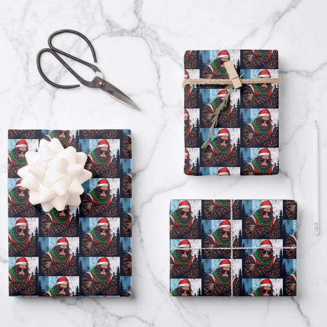 Chilling Bigfoot Santa Claus Funny Sasquatch Wrapping Paper Sheet (Front)