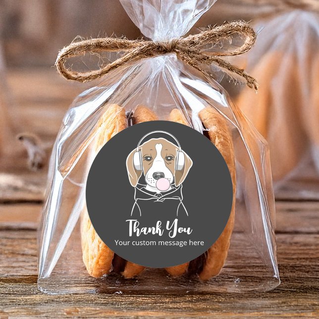 Chilling Dog Bubblegum Cute Funny Beagle Thank You Classic Round Sticker (Creator Uploaded)