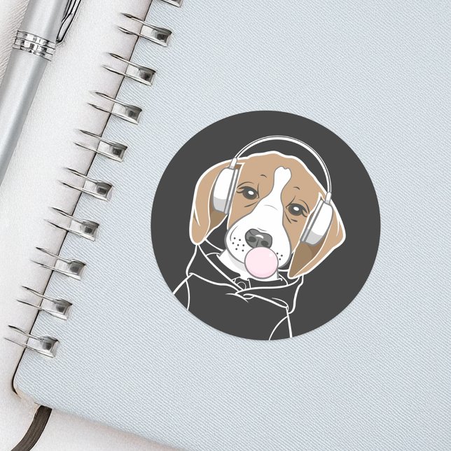 Chilling Dog with Bubblegum Cute Funny Beagle Classic Round Sticker (Creator Uploaded)