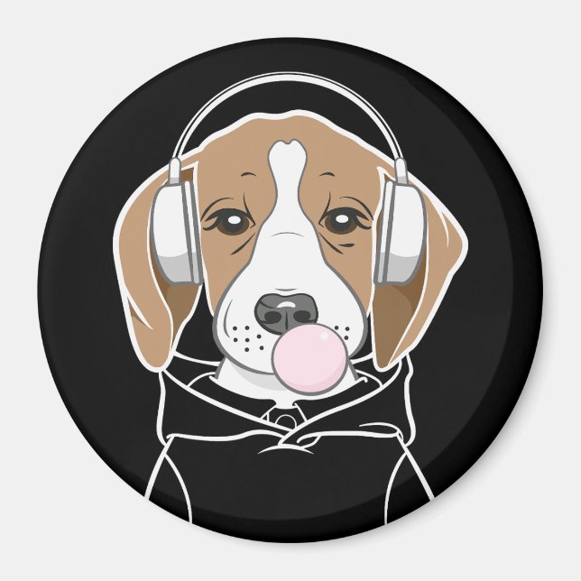 Chilling Dog with Bubblegum Cute Funny Beagle Magnet (Front)