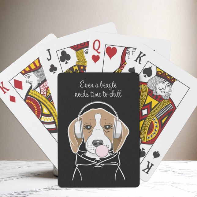 Chilling Dog with Bubblegum Cute Funny Beagle Playing Cards (Creator Uploaded)