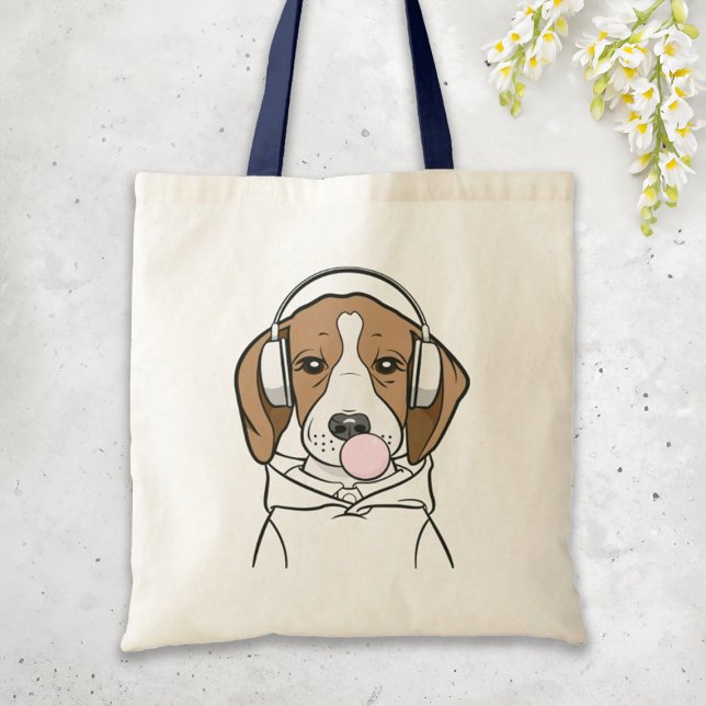 Chilling Dog with Bubblegum Funny Beagle Tote Bag (Creator Uploaded)