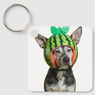 Chilling Dog With Watermelon Helmet  Key Ring