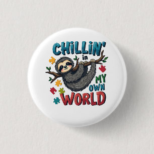 Chilling in My World Sloth Autism Awareness 3 Cm Round Badge