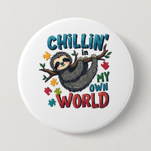 Chilling in My World Sloth Autism Awareness 7.5 Cm Round Badge