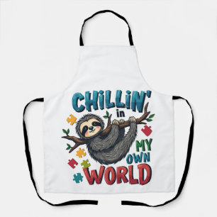 Chilling in My World Sloth Autism Awareness  Apron