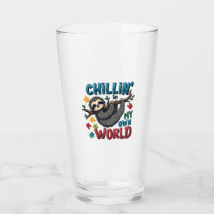 Chilling in My World Sloth Autism Awareness Glass