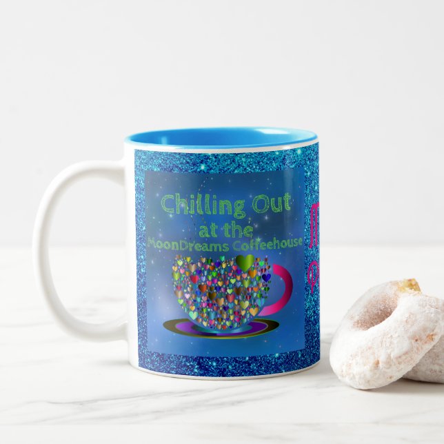 Chilling Out at the MoonDreams Coffeehouse Two-Tone Coffee Mug (With Donut)