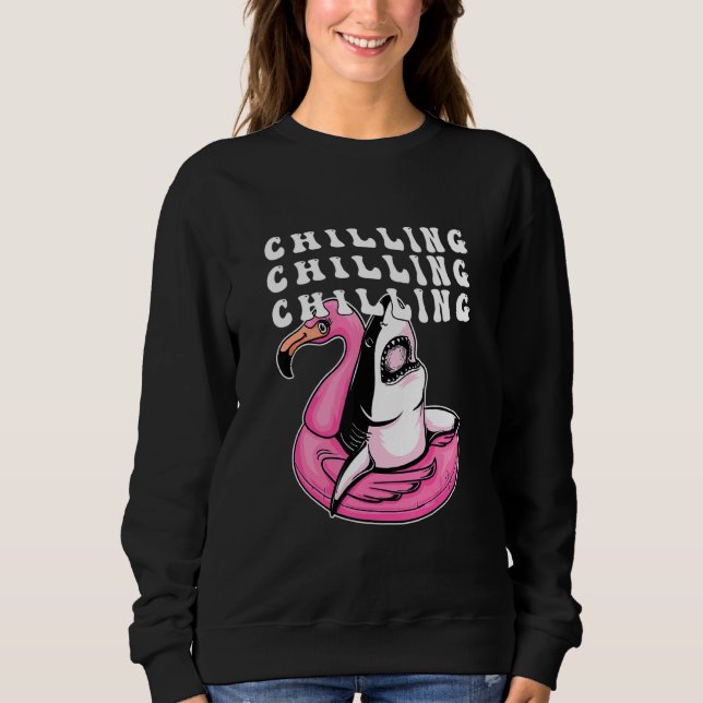 Chilling Shark Pool Flamingo  Sad Aesthetic Edgy S Sweatshirt (Front)