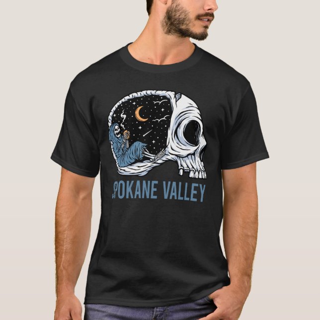 Chilling Skeleton - Spokane Valley T-Shirt (Front)