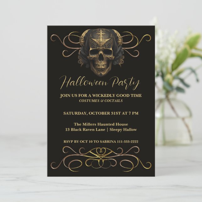Chilling Skull Halloween Party Invitation (Standing Front)