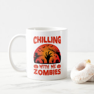 Chilling With Me Zombies Retro Halloween Coffee Mug
