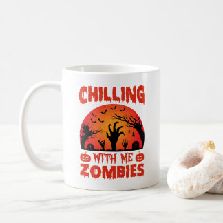 Chilling With Me Zombies Retro Halloween Coffee Mug