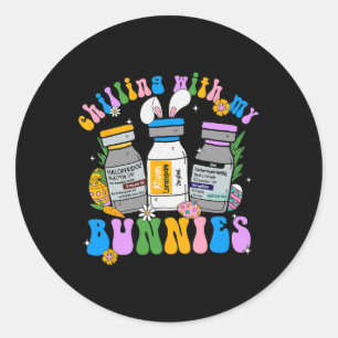 Chilling With My Bunnies Retro Easter Day Nursing  Classic Round Sticker