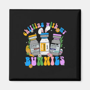 Chilling With My Bunnies Retro Easter Day Nursing Magnet