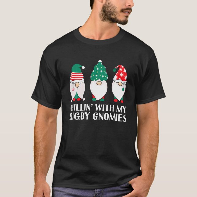 Chilling With My Rugby Gnomies PJ Funny Gnome Pun T-Shirt (Front)