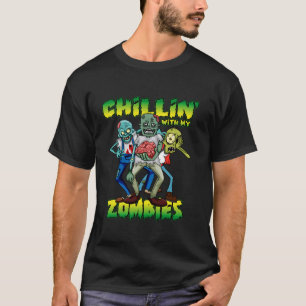 Chilling With My Zombies Kids Halloween Graphic Bo T-Shirt