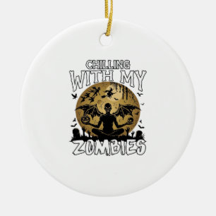 Chilling Zombies Halloween Winged Demon Moon Grave Ceramic Ornament