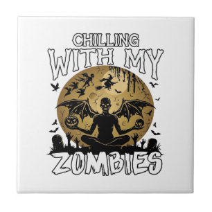 Chilling Zombies Halloween Winged Demon Moon Grave Ceramic Tile