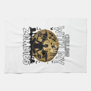 Chilling Zombies Halloween Winged Demon Moon Grave Tea Towel