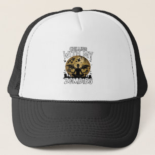 Chilling Zombies Halloween Winged Demon Moon Grave Trucker Hat