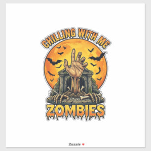 Chilling Zombies Hand Tombstone Full Moon Bats
