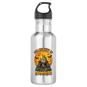 Chilling Zombies Hand Tombstone Full Moon Bats 532 Ml Water Bottle