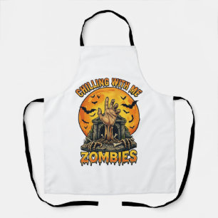 Chilling Zombies Hand Tombstone Full Moon Bats Apron
