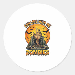 Chilling Zombies Hand Tombstone Full Moon Bats Classic Round Sticker