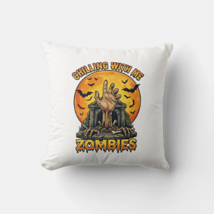 Chilling Zombies Hand Tombstone Full Moon Bats Cushion