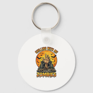 Chilling Zombies Hand Tombstone Full Moon Bats Key Ring